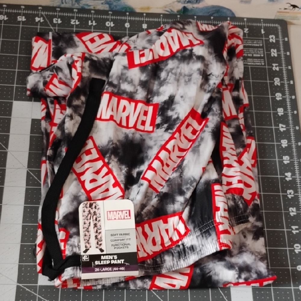 Marvel Black and White Tie-Dye Lounge Pants with Red Logo